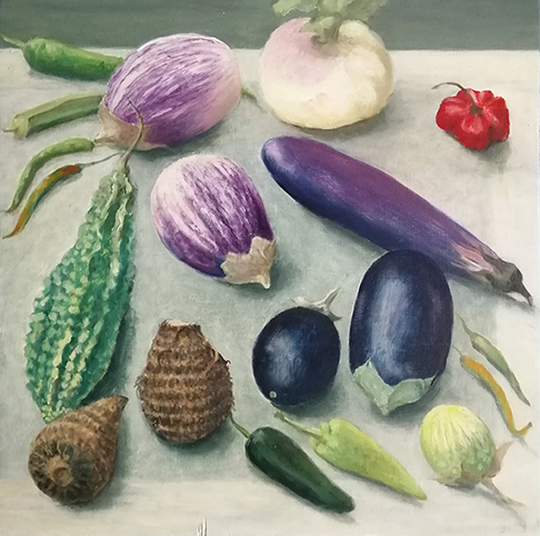 still life painting of vegetables